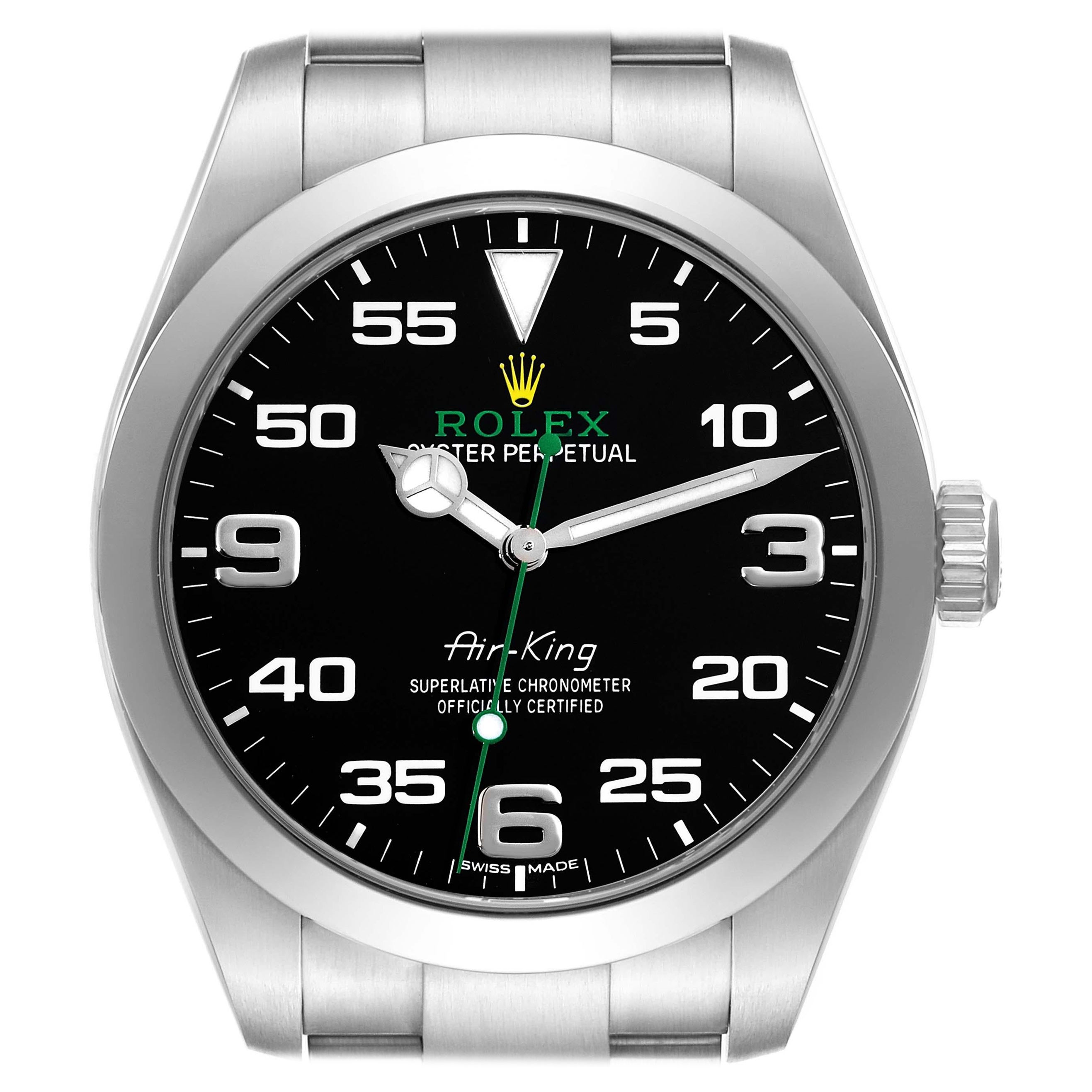 Rolex Oyster Perpetual Air King Green Hand Steel Mens Watch 116900 Box Card For Sale