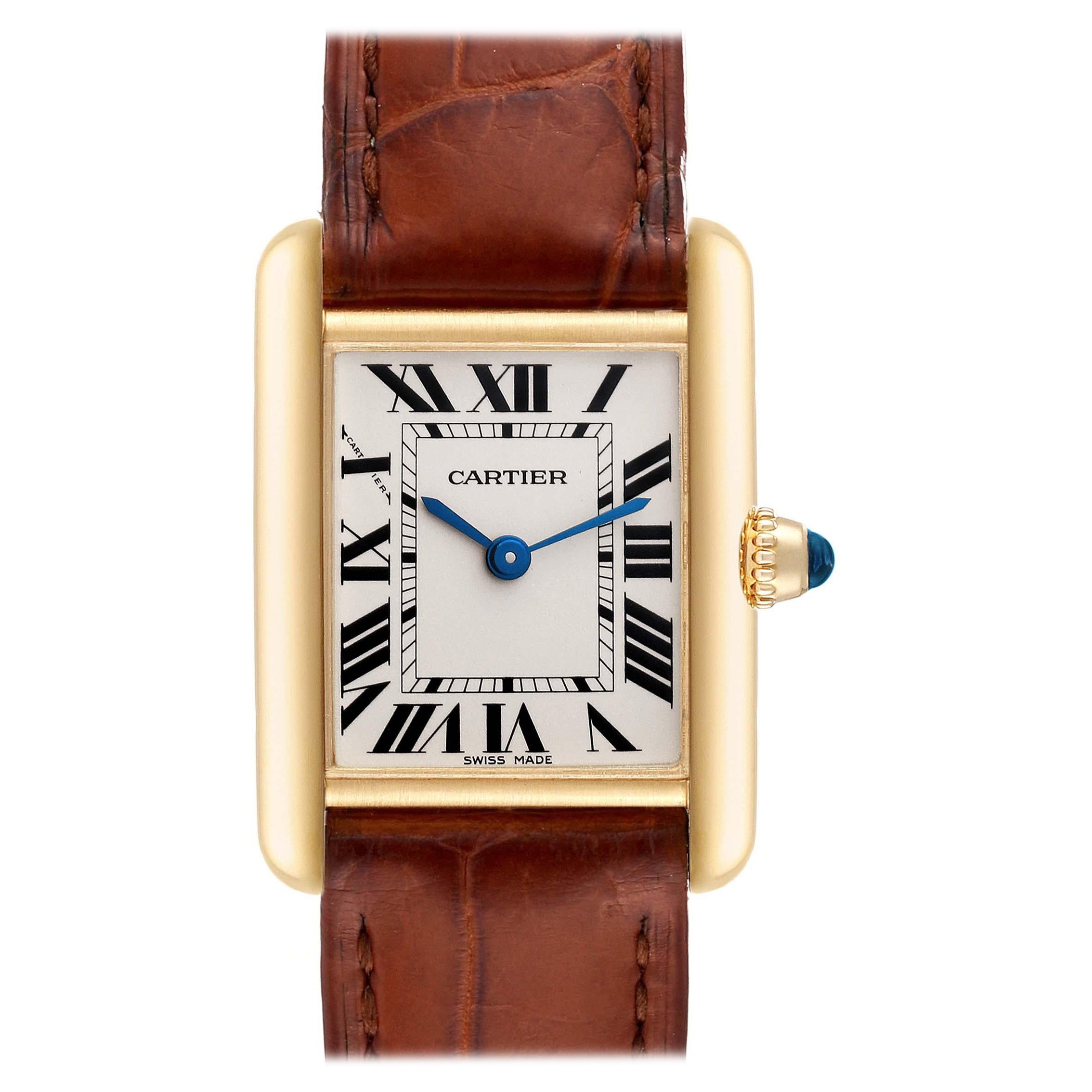 Cartier Tank Louis Small Yellow Gold Brown Strap Ladies Watch W1529856 For Sale