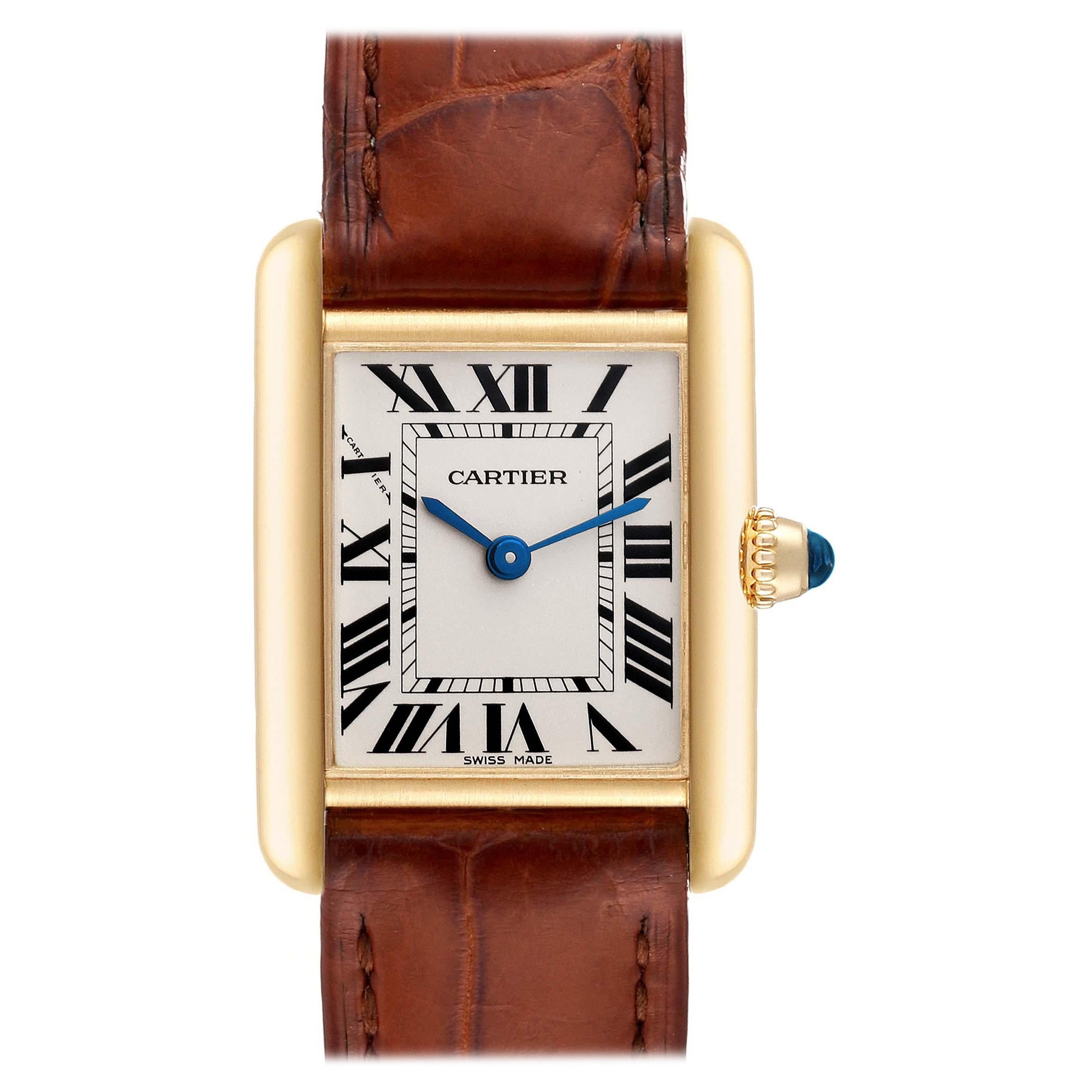 Cartier Tank Louis Small Yellow Gold Brown Strap Ladies Watch W1529856