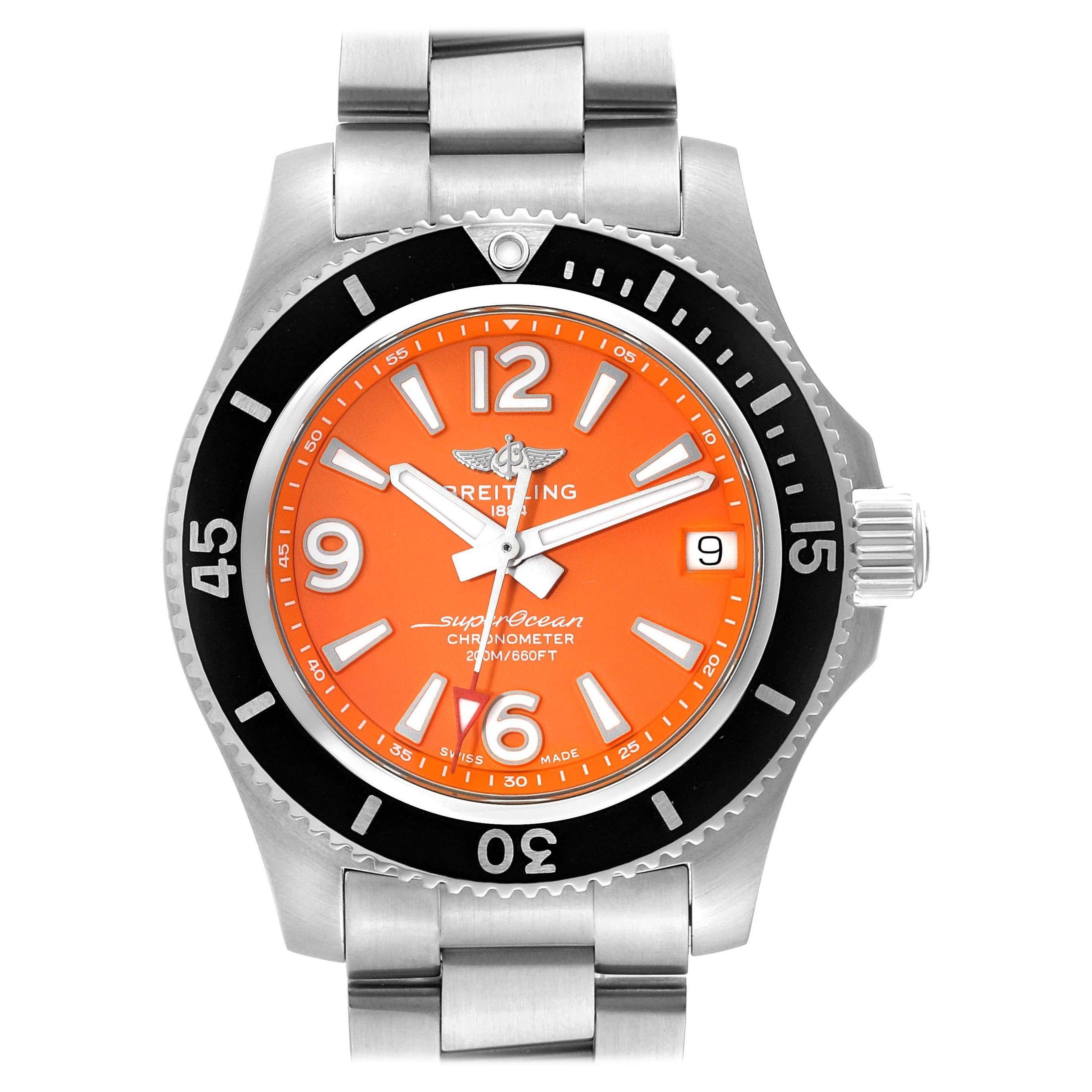 Breitling Superocean 36mm Orange Dial Steel Ladies Watch A17316 Unworn For Sale
