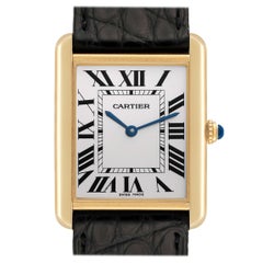 Cartier Tank Solo Yellow Gold Steel Black Strap Mens Watch W1018855