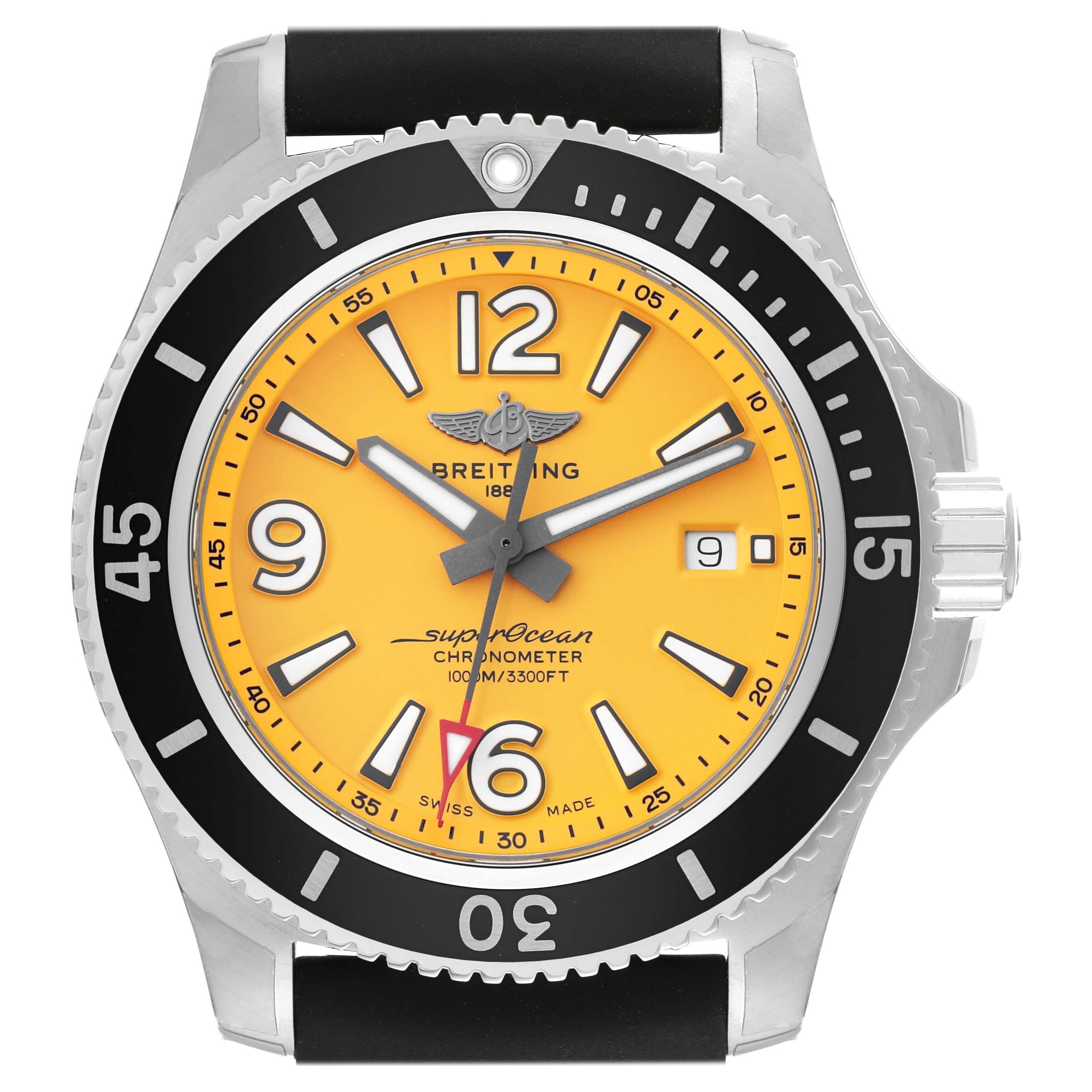 Breitling Superocean II Yellow Dial Steel Mens Watch A17367 Unworn For Sale