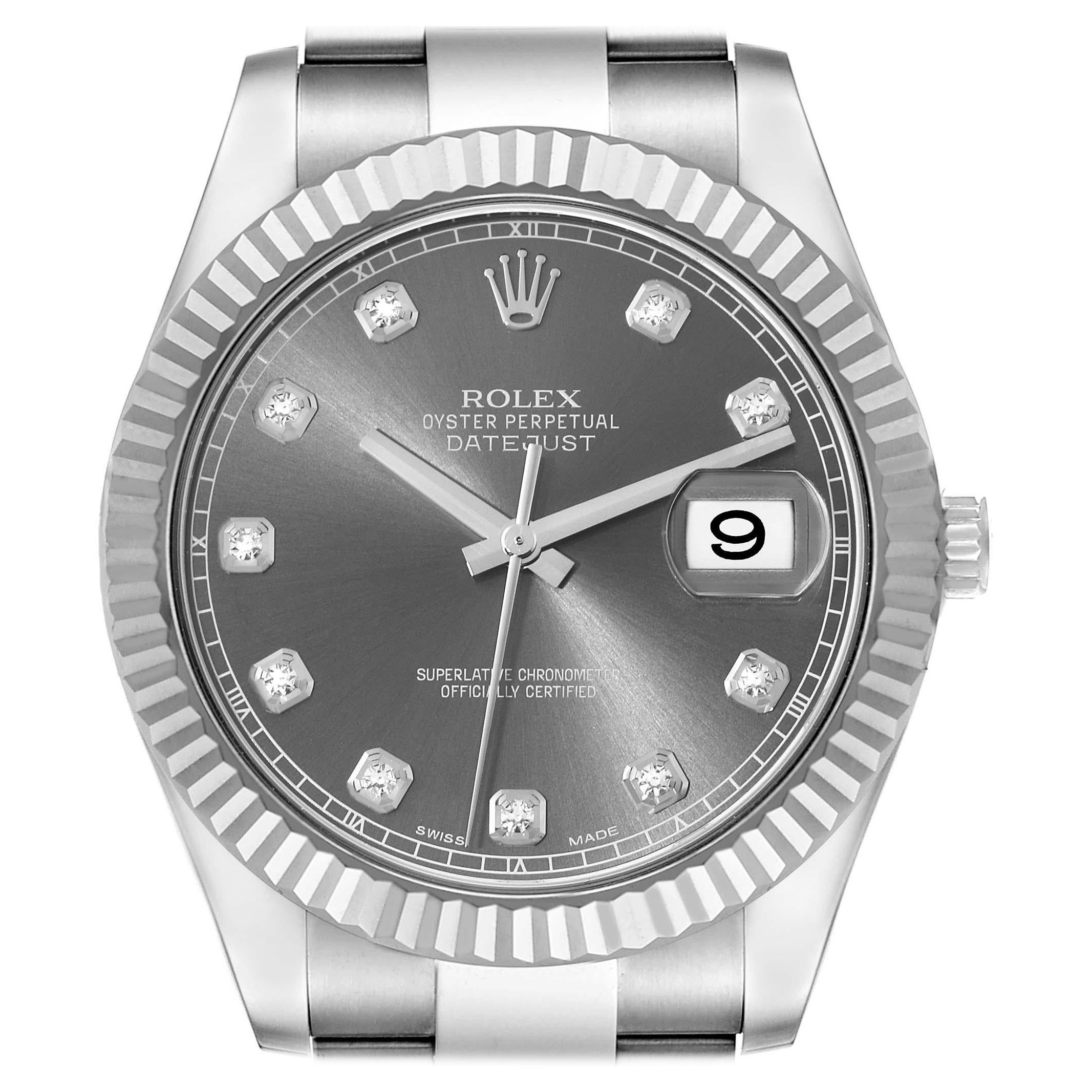 Rolex Datejust II 41 Rhodium Diamond Dial Steel White Gold Mens Watch 116334