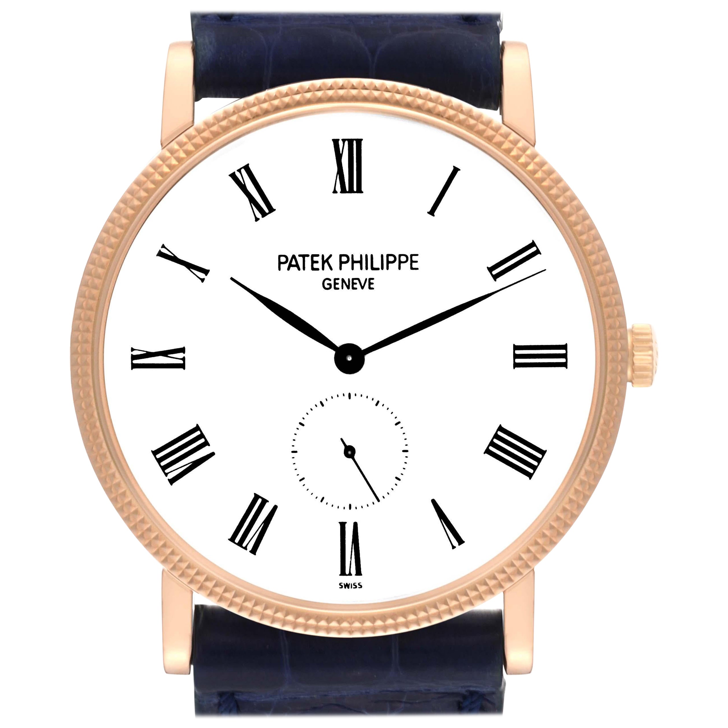 Patek Philippe Calatrava Rose Gold Blue Strap Mens Watch 5119
