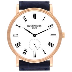 Patek Philippe Calatrava Rose Gold Blue Strap Mens Watch 5119