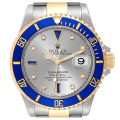 Rolex Submariner Steel Yellow Gold Diamond Serti Dial Mens Watch 16613