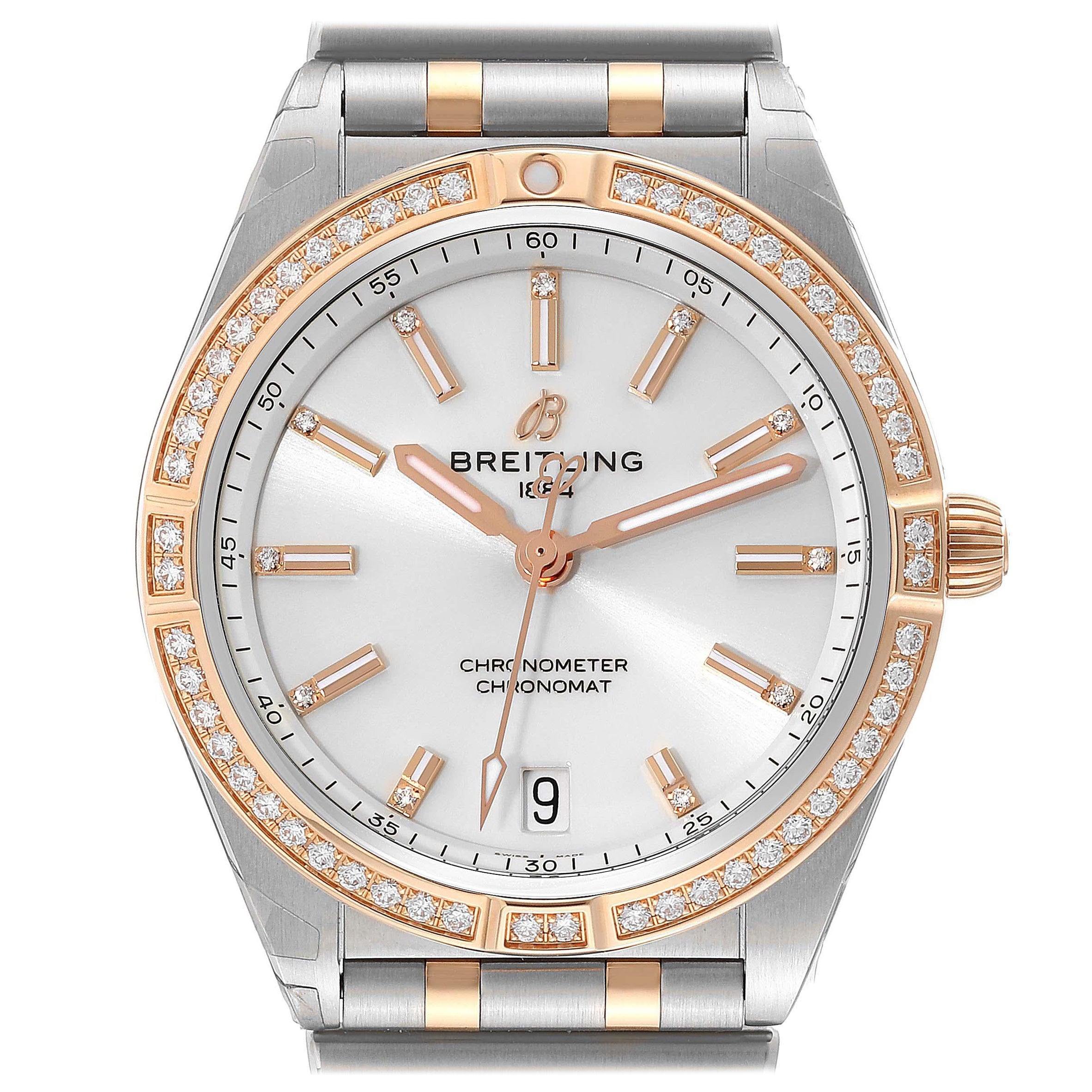 Breitling Chronomat 36 Diamond Dial Steel Rose Gold Ladies Watch U10380 Unworn For Sale