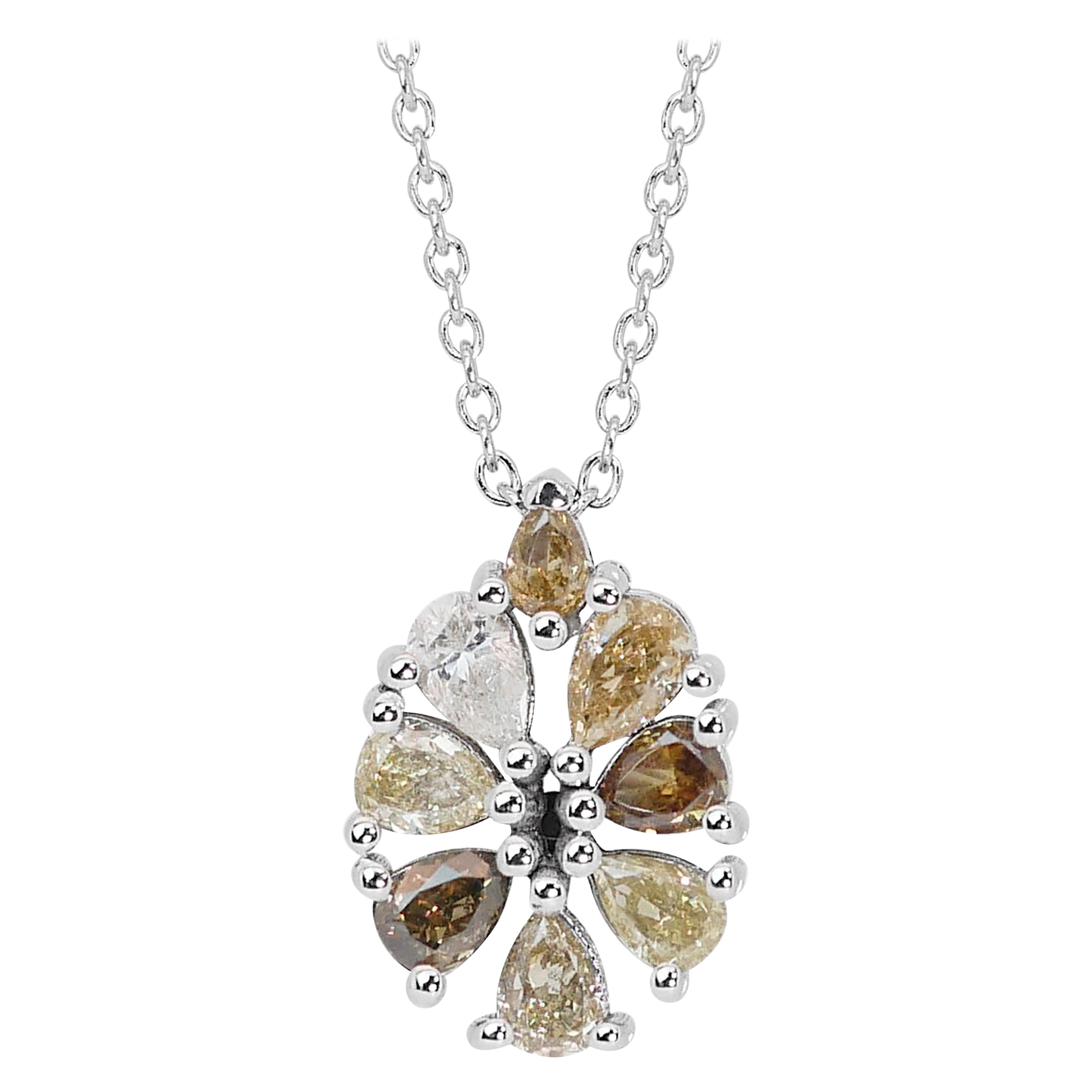 Elegant 18k White Gold Natural Diamond Necklace with Pendant w/0.90 ct - IGI 