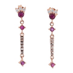 Glittering 14k Rose Gold Rubies & Diamonds Drop Earrings w/1.20 ct-IGI Certified