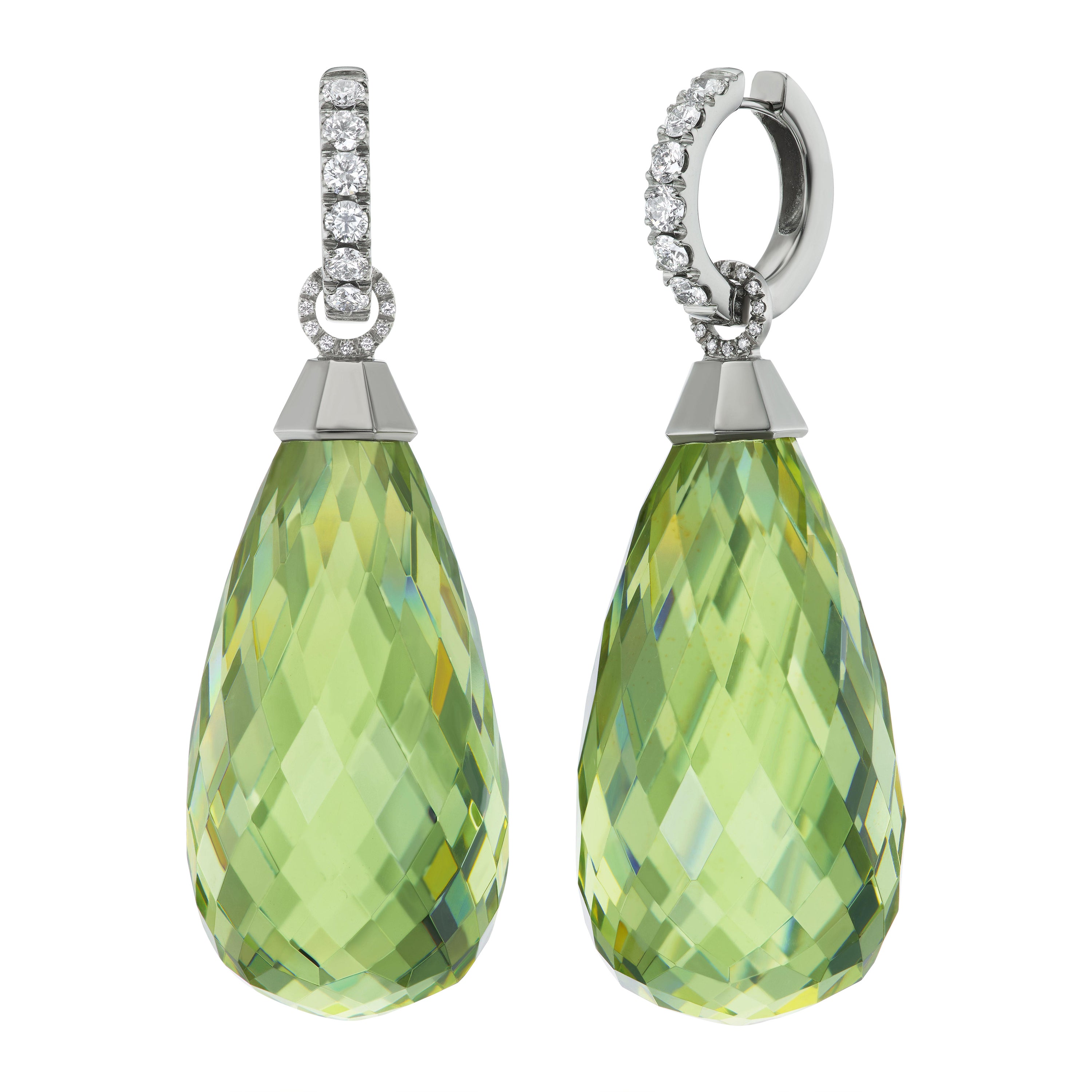 Titanium Diamond Green Amber Drop Earrings For Sale