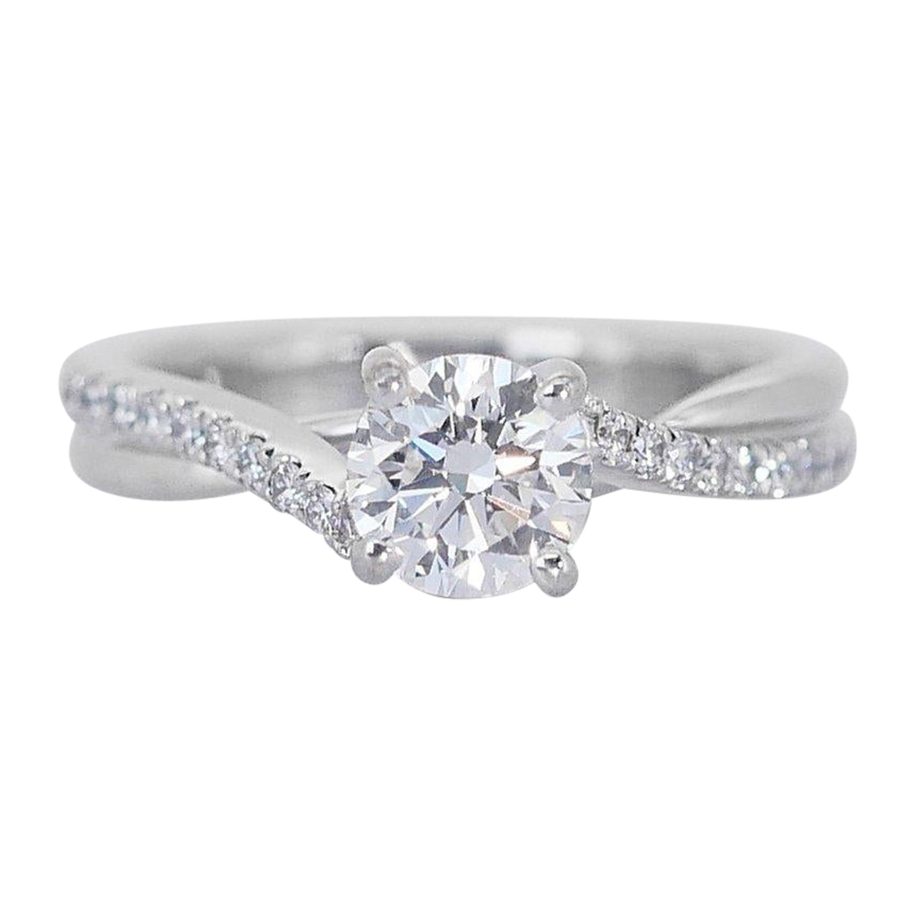 Eleganter 18 Karat Weißgold Natürlicher Diamant-Pavé-Ring mit 1,24 Karat - GIA zertifiziert im Angebot