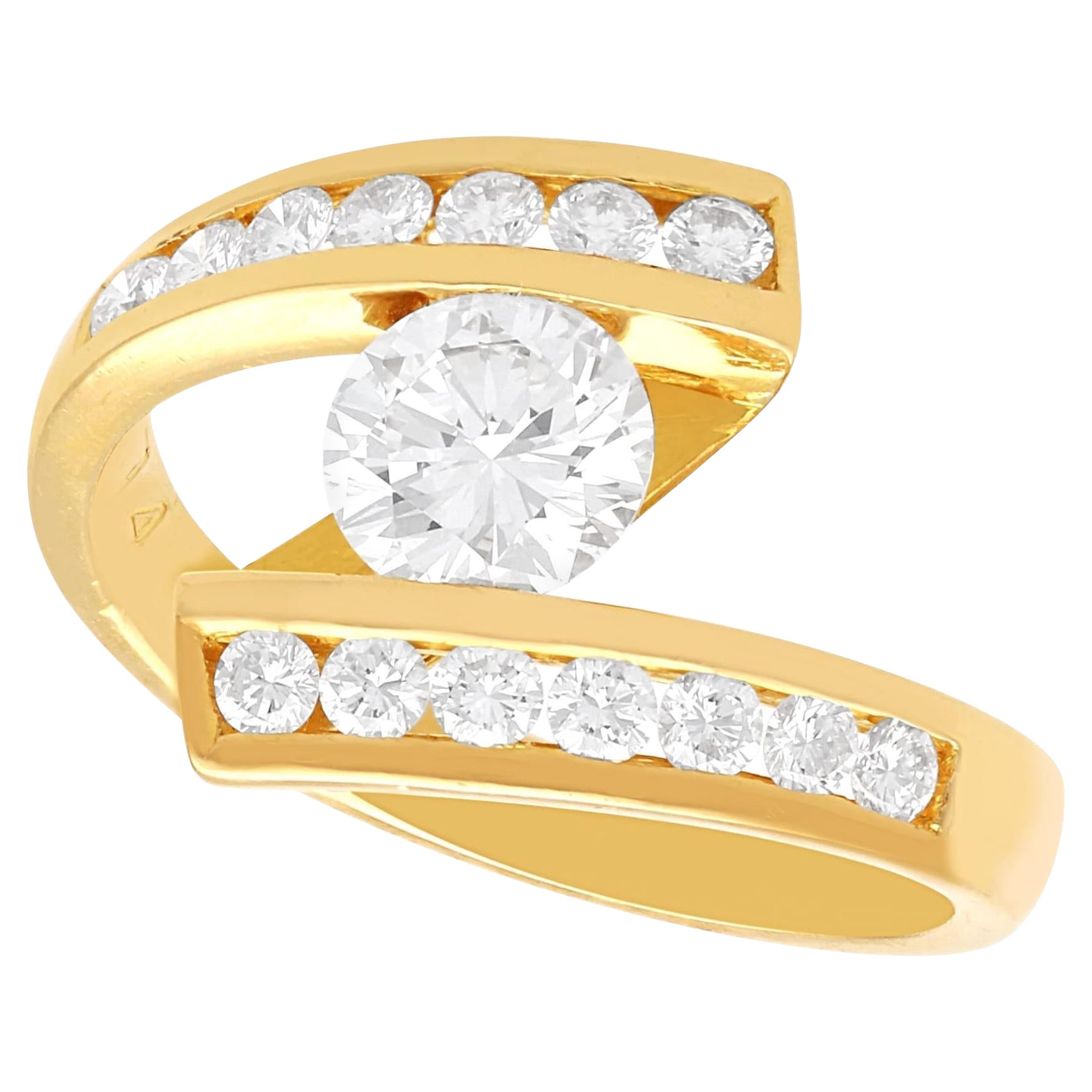 Vintage 1.17Ct Diamond and 18k Yellow Gold Twist Ring Circa 1990