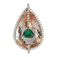 Set in 18K Gold, 21.25 carats Morganite, Zambian Emerald & Diamond Cocktail Ring