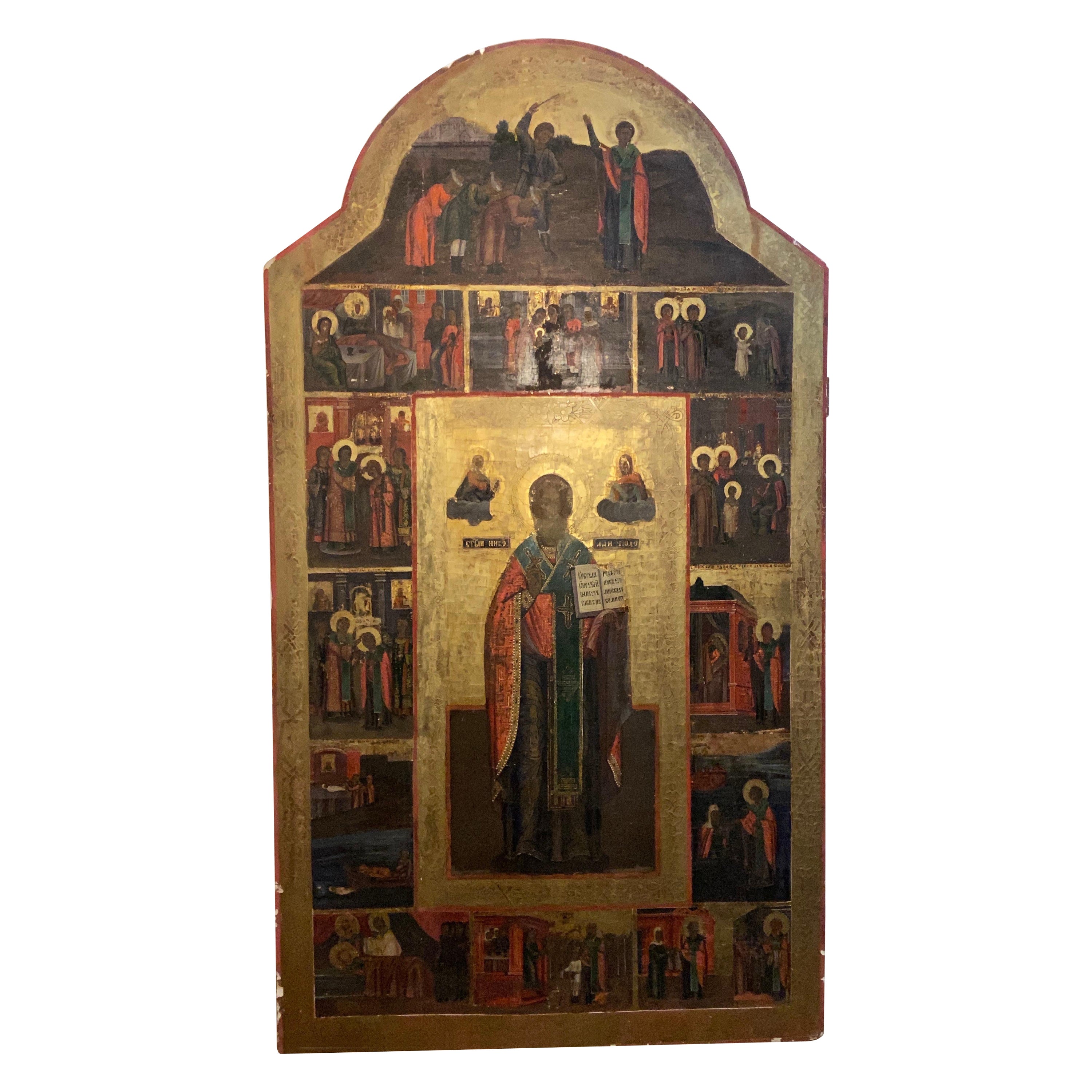 19th Century Russian Hand Made Wood Painting  “Icon” 175x70 For Sale