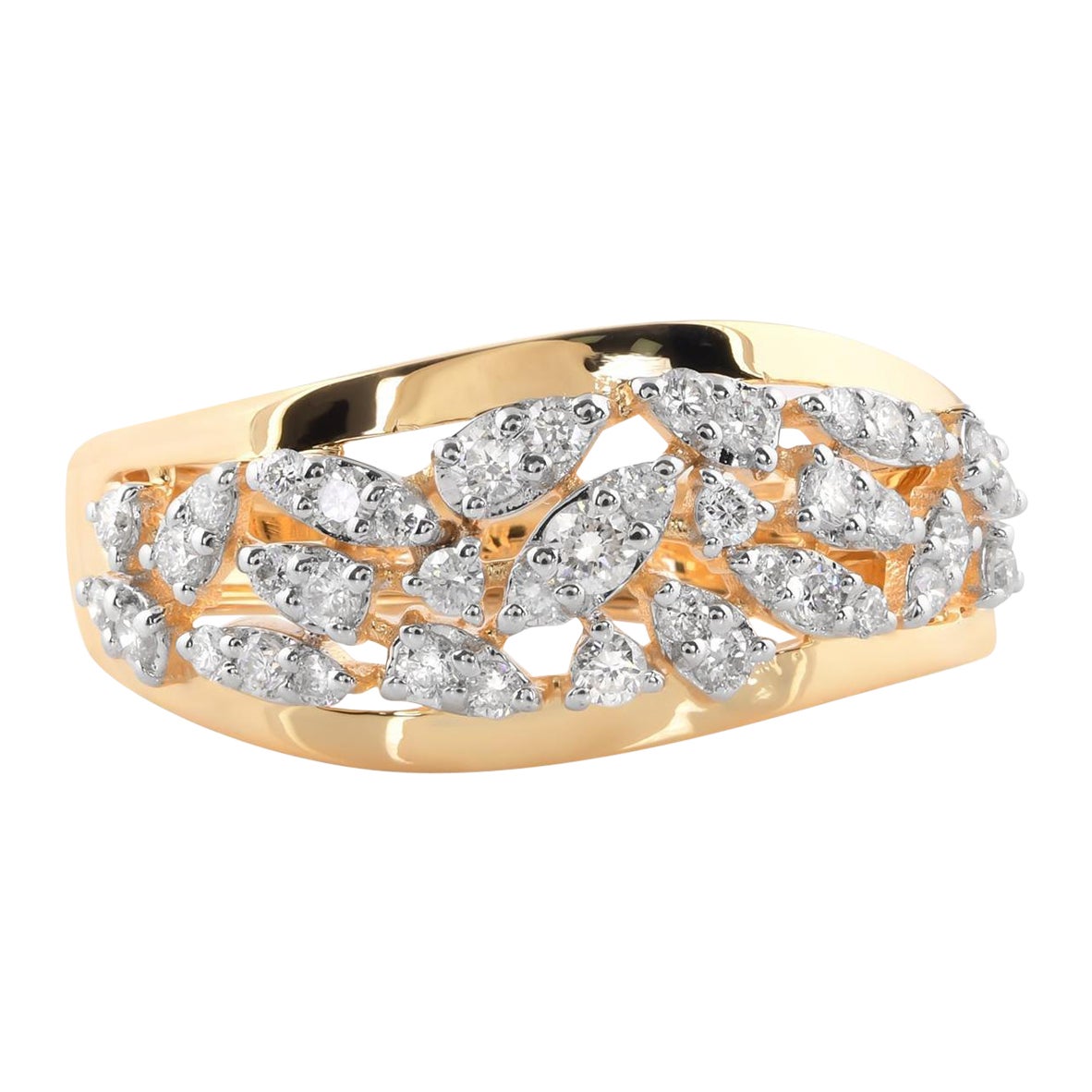 Bague diamant rond naturel SI Clarity HI Color 14 Karat Yellow Gold Fine Jewelry en vente