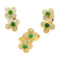 Van Cleef & Arpels Paris, boucles d'oreilles et bague vintage émeraudes et diamants