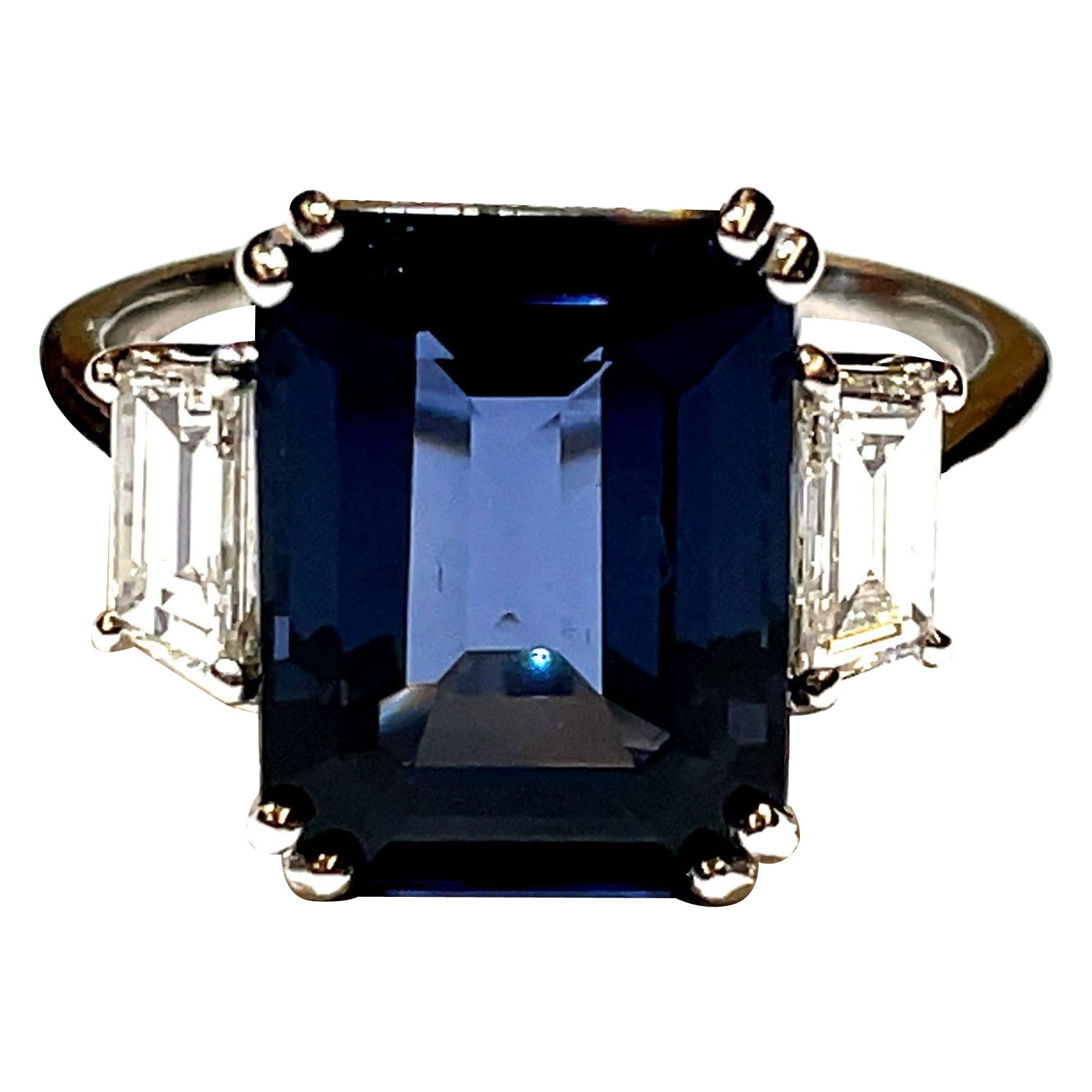 Natural Sri Lankan Greyish Blue Spinel Octagon Diamond Engagement Ring For Sale