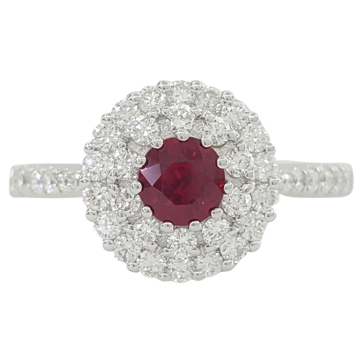 18k White Gold Round Cut Ruby & Round Brilliant Cut Diamond Ring For Sale