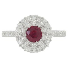 18k White Gold Round Cut Ruby & Round Brilliant Cut Diamond Ring