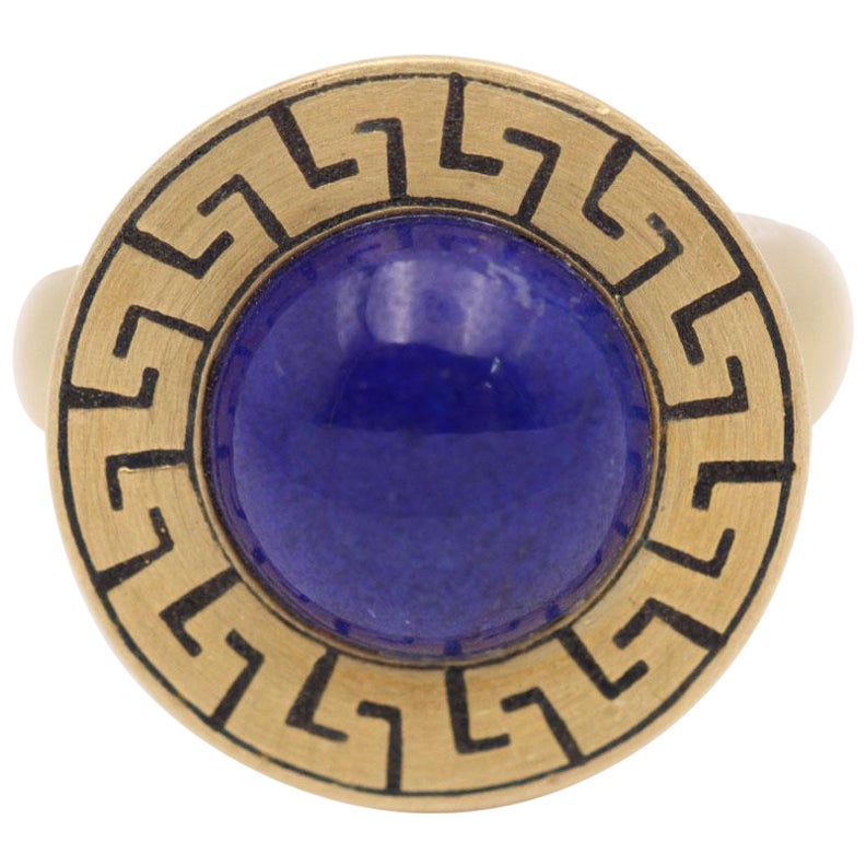 AZTECA Gold Ring with Lapis Lazuli For Sale