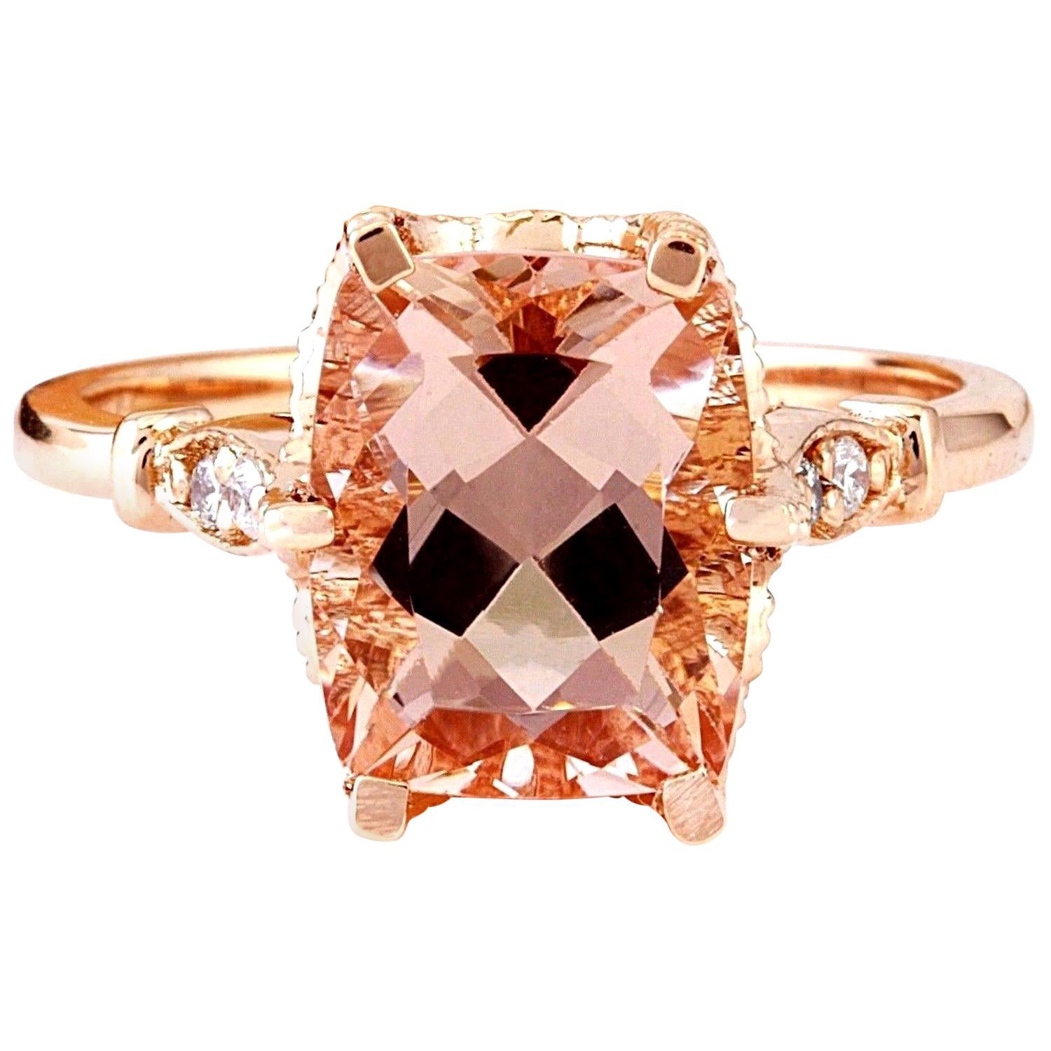 Exquisite Natural Morganite Diamond Ring In 14 Karat Solid Rose Gold  For Sale