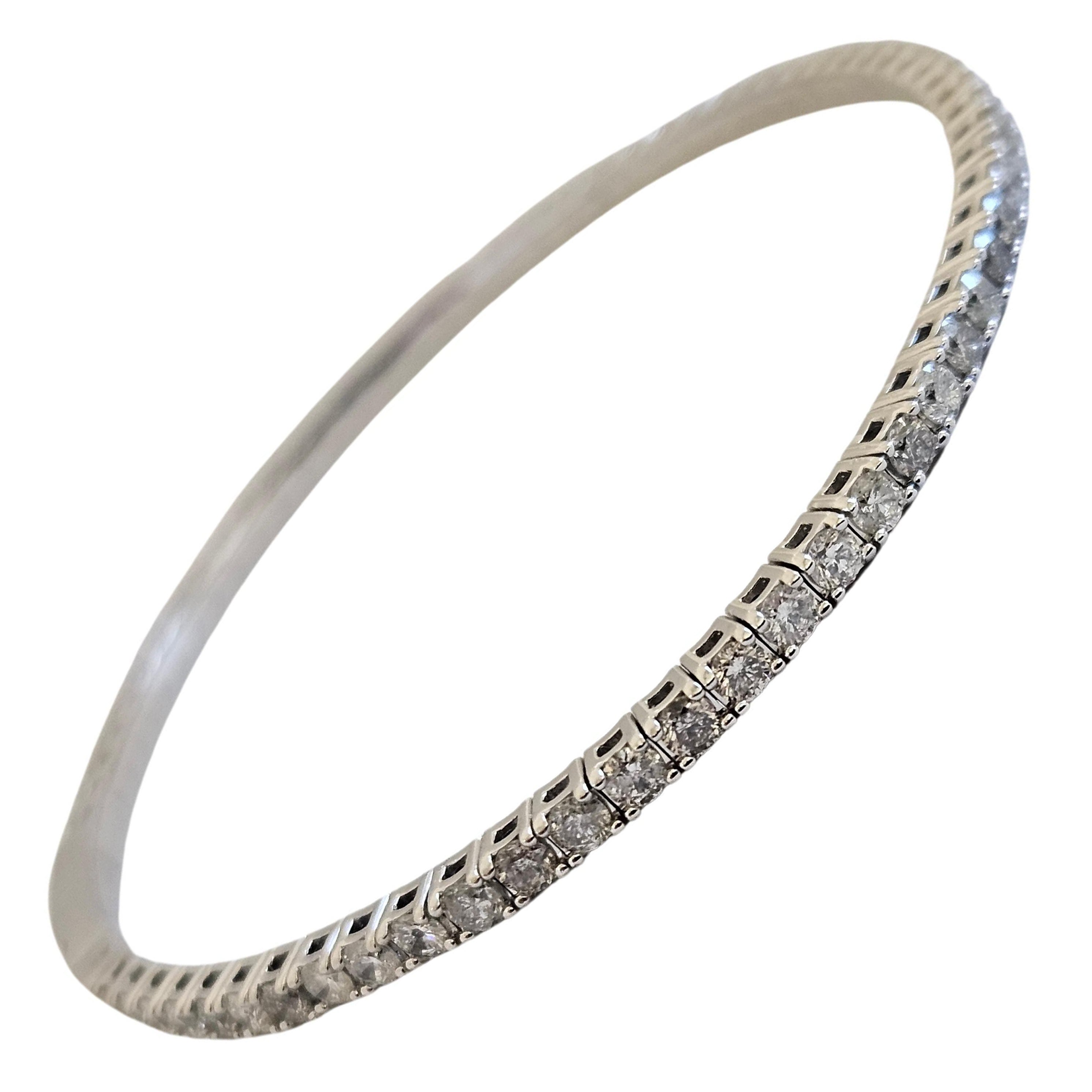 2.25 Carat Round Brilliant Cut Diamond Full Bangle Bracelet 14 Karat White Gold For Sale