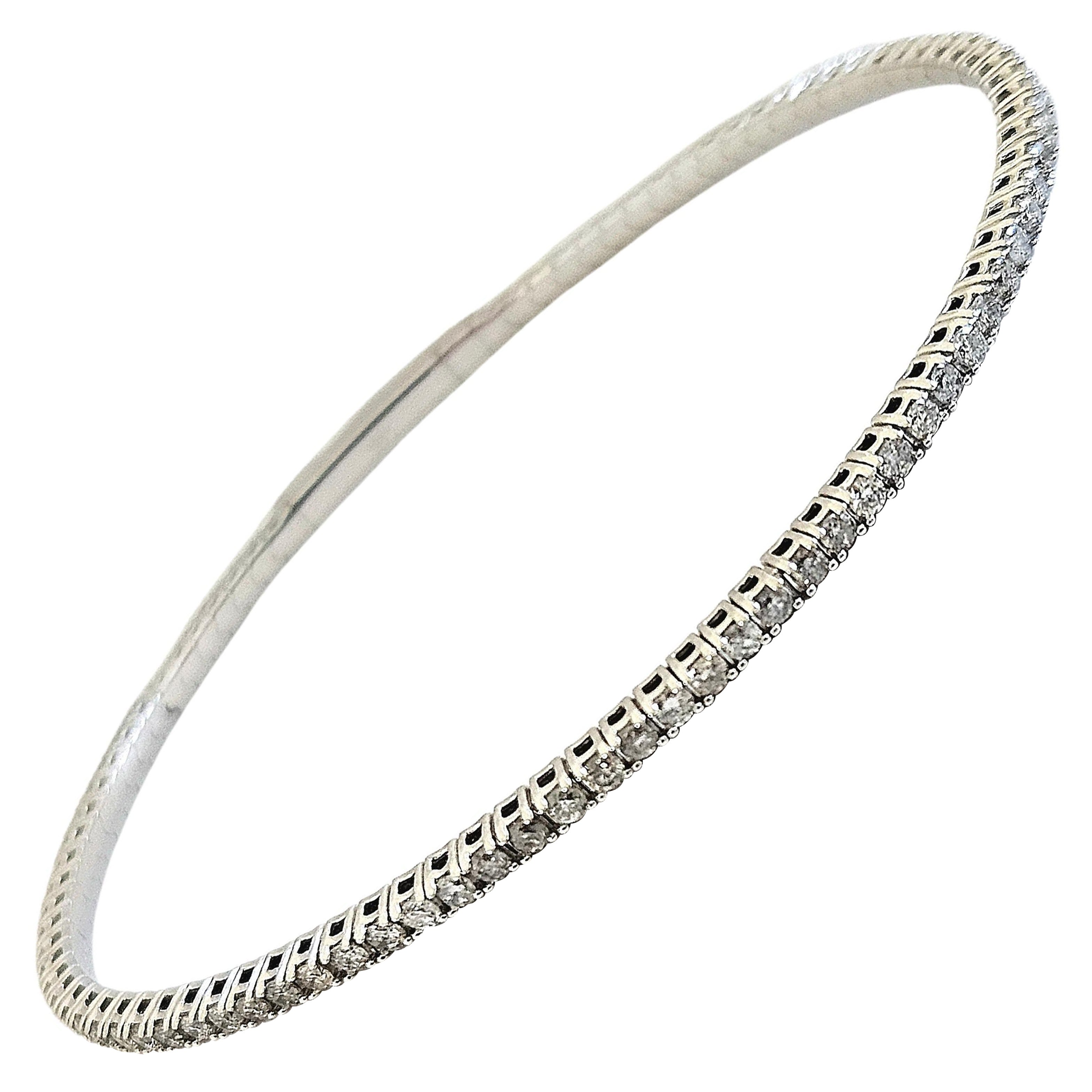 1.68 Carat Round Brilliant Cut Diamond Full Bangle Bracelet 14 Karat White Gold For Sale