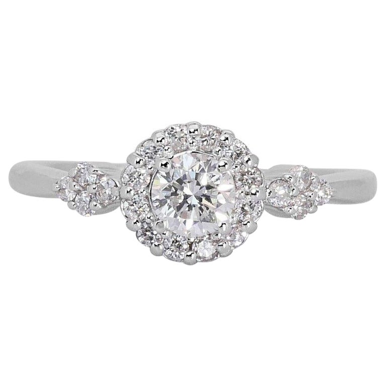 Fascinating 18k White Gold Natural Diamond Halo Ring w/0.72 ct - GIA Certified For Sale