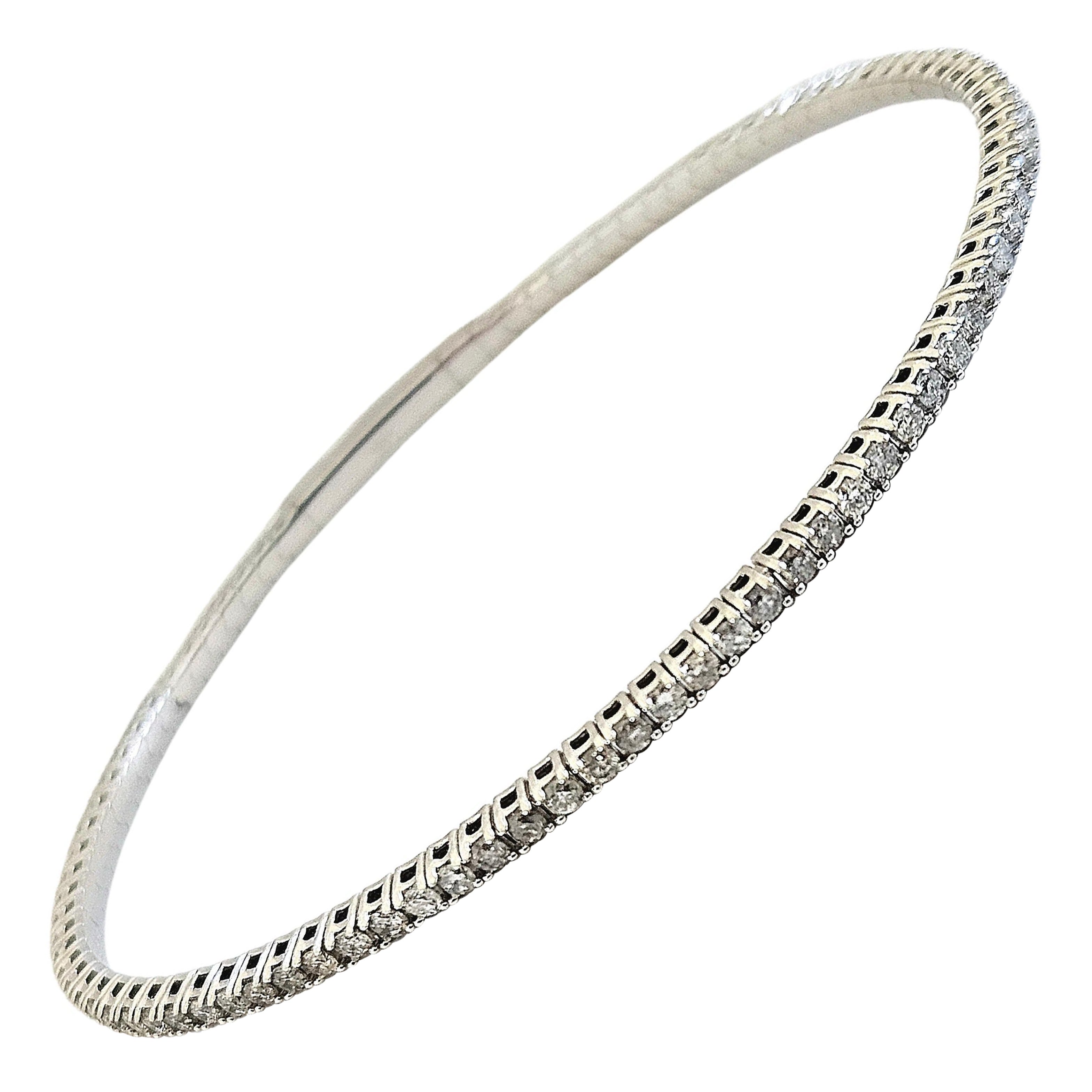 1.68 Carat Round Brilliant Cut Diamond Full Bangle Bracelet 14 Karat White Gold For Sale