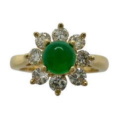 Vintage Tiffany & Co. Anillo Flor Racimo Esmeralda Redonda Y Diamante Oro 18k