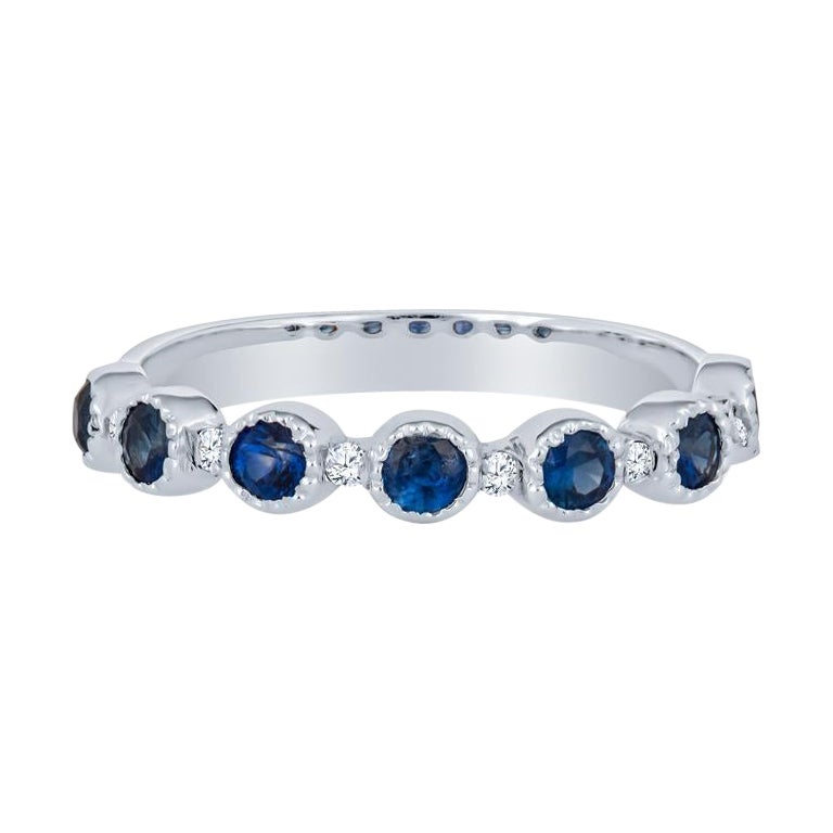 18 Karat White Gold Natural Blue Sapphire & Natural Diamond Stacking Band 