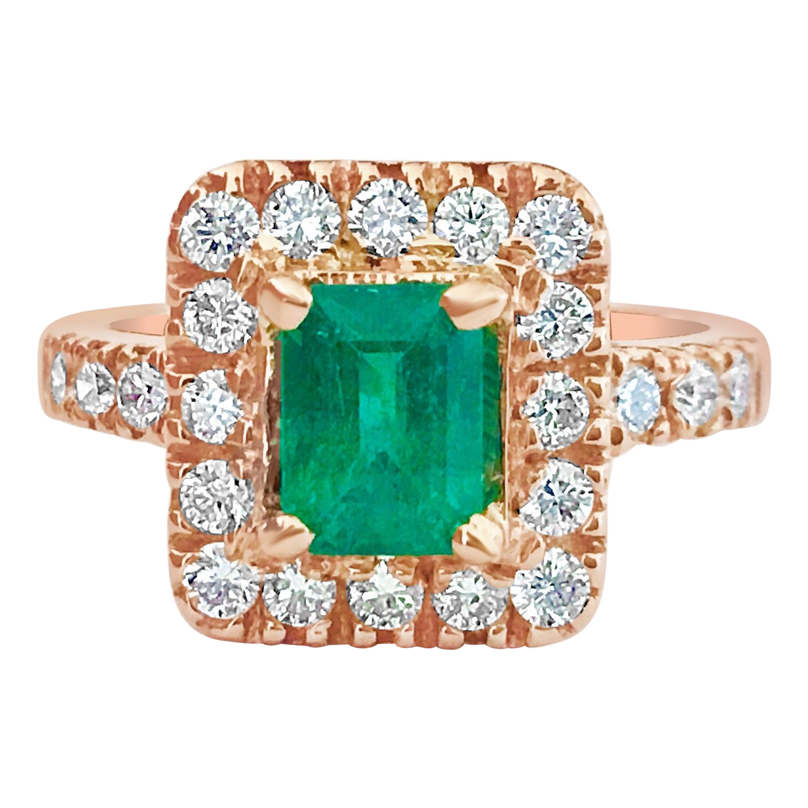 GIA certified, 14K Gold Emerald & Diamond Ring