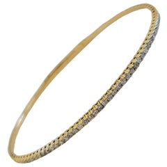 0.68 Carat Round Brilliant Cut Diamond Mini bangle Bracelet 14 Karat Yellow Gold