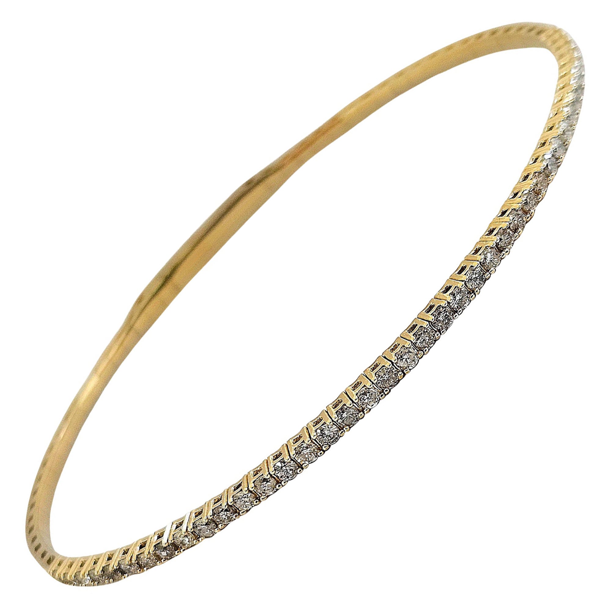 0.85 Carat Round Brilliant Cut Diamond Mini bangle Bracelet 14 Karat Yellow Gold en vente