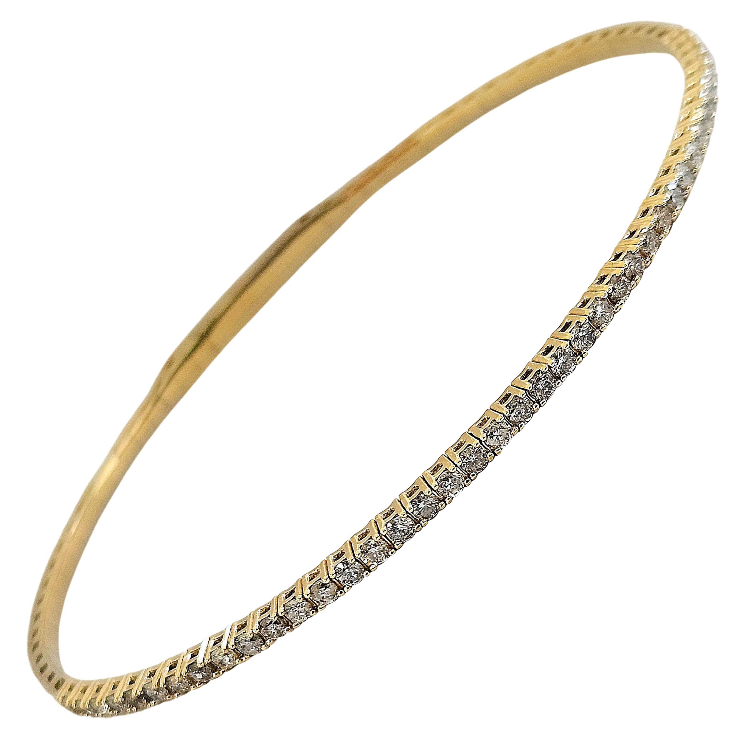 0.85 Carat Round Brilliant Cut Diamond Mini bangle Bracelet 14 Karat Yellow Gold