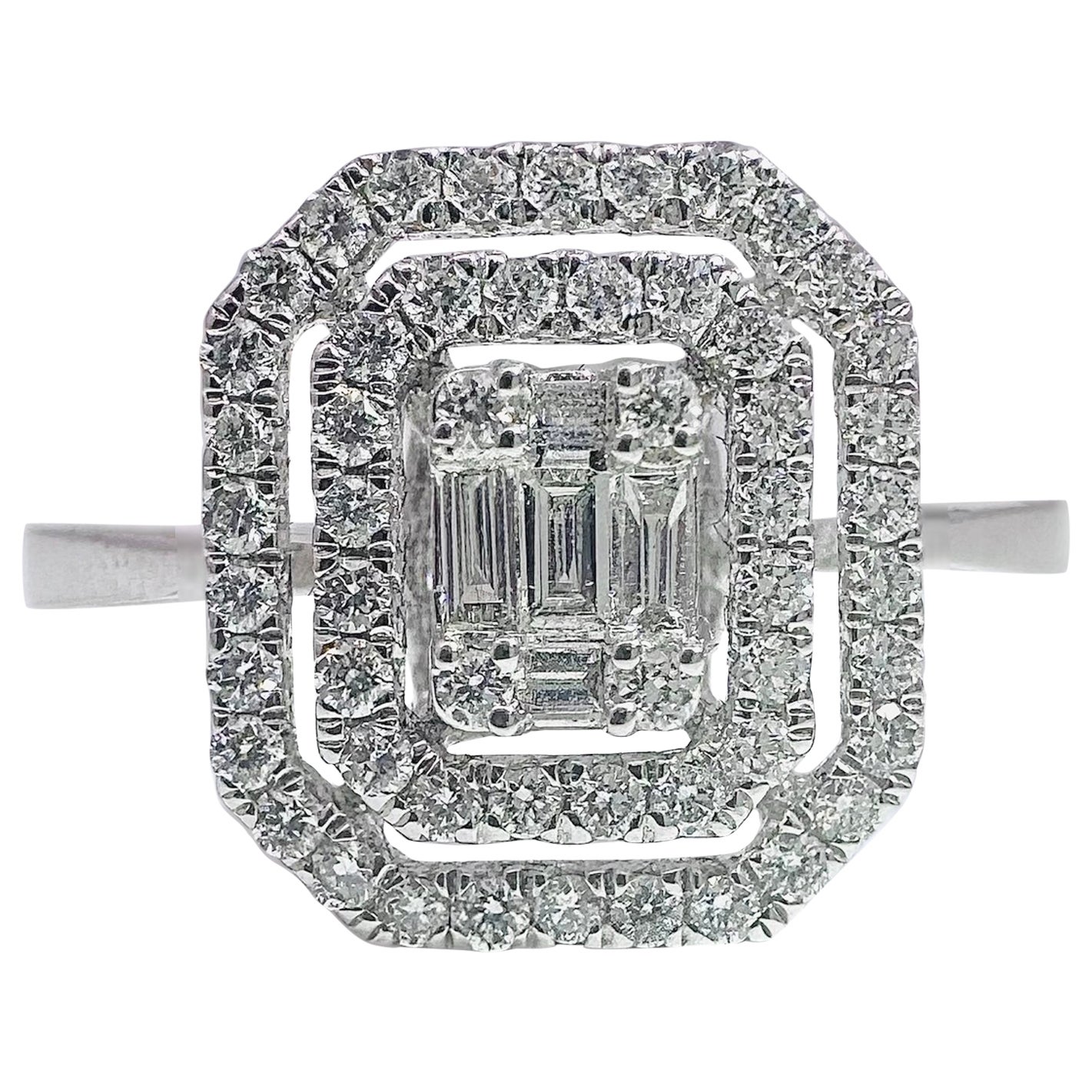 Baguette With Halo White Diamond Ring For Sale