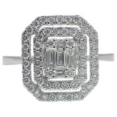Baguette Con Halo Anillo Diamante Blanco