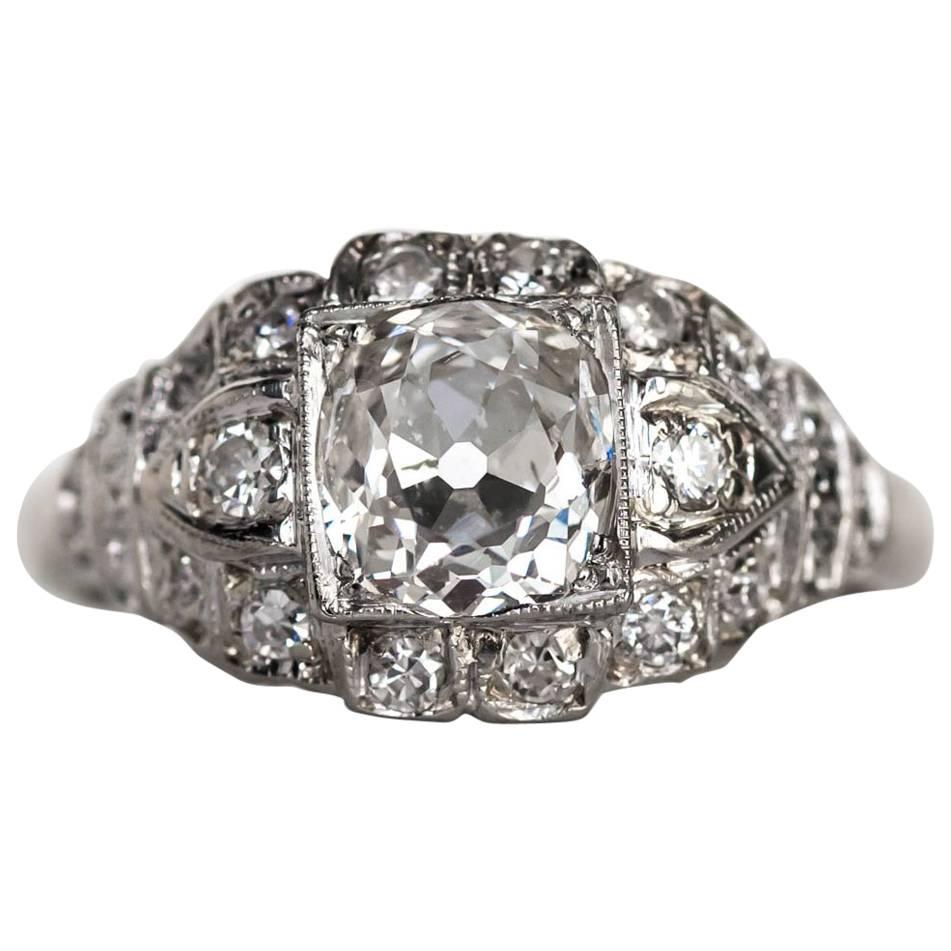 Bague de fiançailles Art déco des années 1920 en diamants taille brillant taille vieille mine certifiés GIA