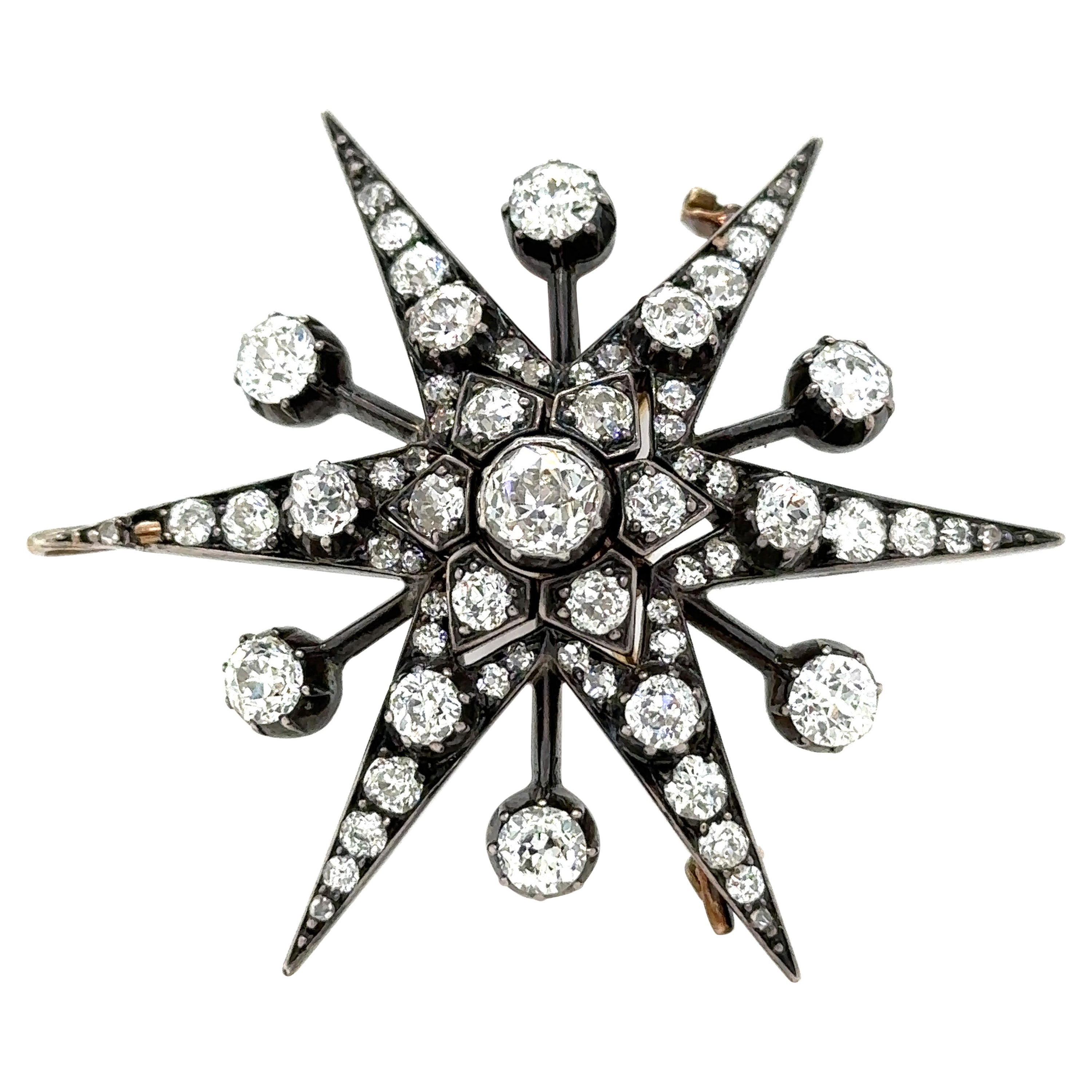 Bespoke Victorian Diamond Starburst Pendant/Brooch 8.70ct For Sale