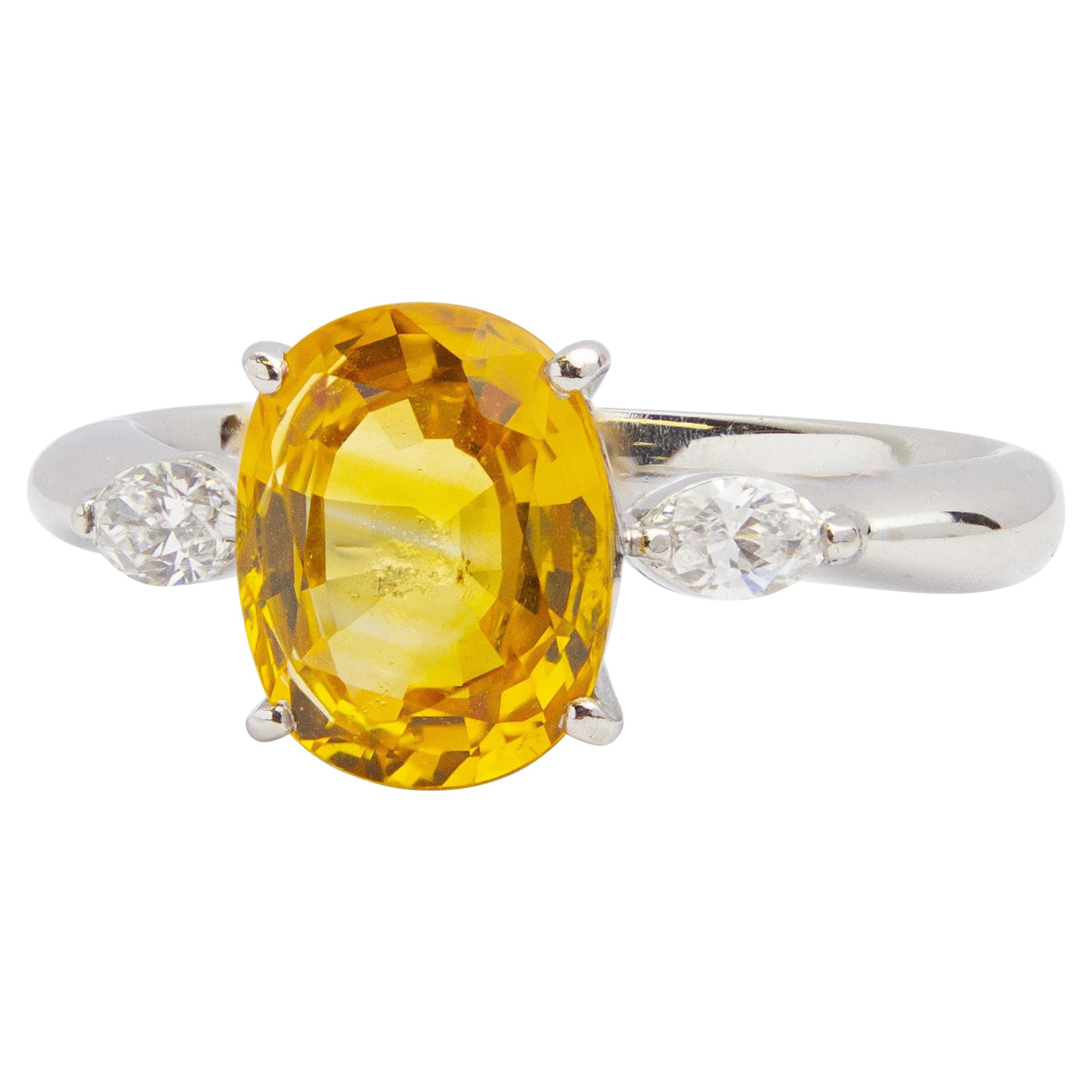 Platinum, Diamond & Yellow Sapphire Ring For Sale