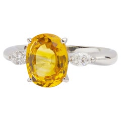 Used Platinum, Diamond & Yellow Sapphire Ring