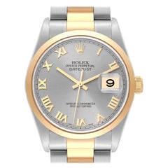 Rolex Datejust Steel Yellow Gold Slate Dial Mens Watch 16203 Box Papers
