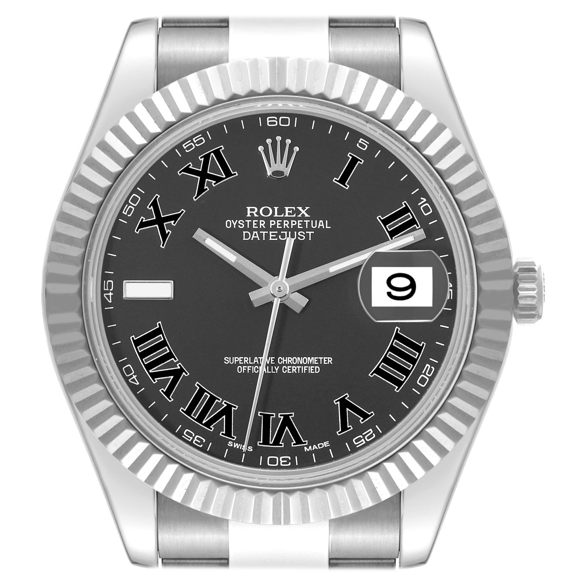 Rolex Datejust II 41mm Grey Dial Steel White Gold Mens Watch 116334