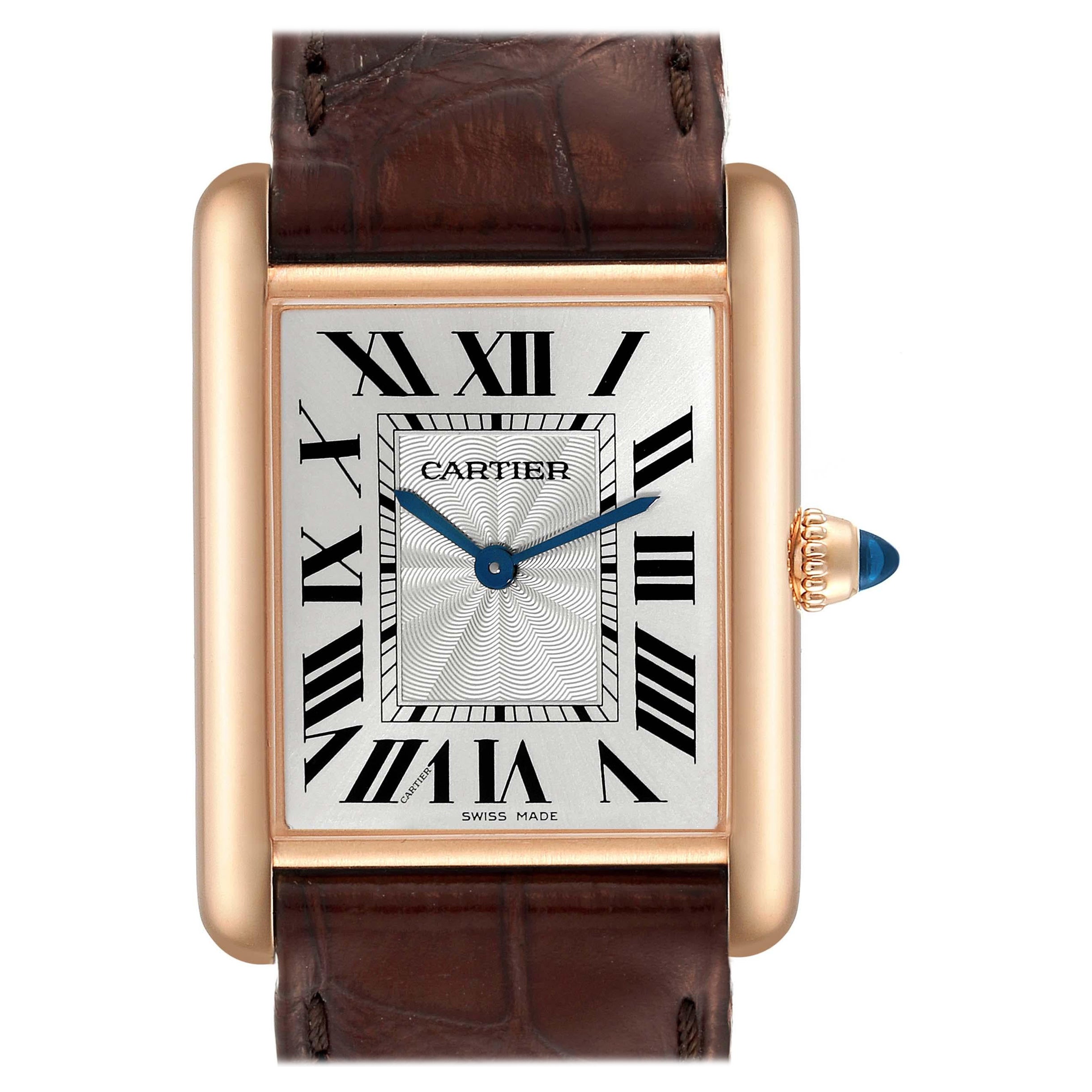 Cartier Tank Louis Rose Gold Mechanical Mens Watch WGTA0011 Box Card For Sale