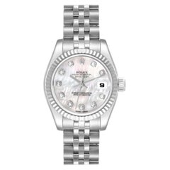 Rolex Datejust Steel White Gold Mother of Pearl Diamond Dial Ladies Watch 179174