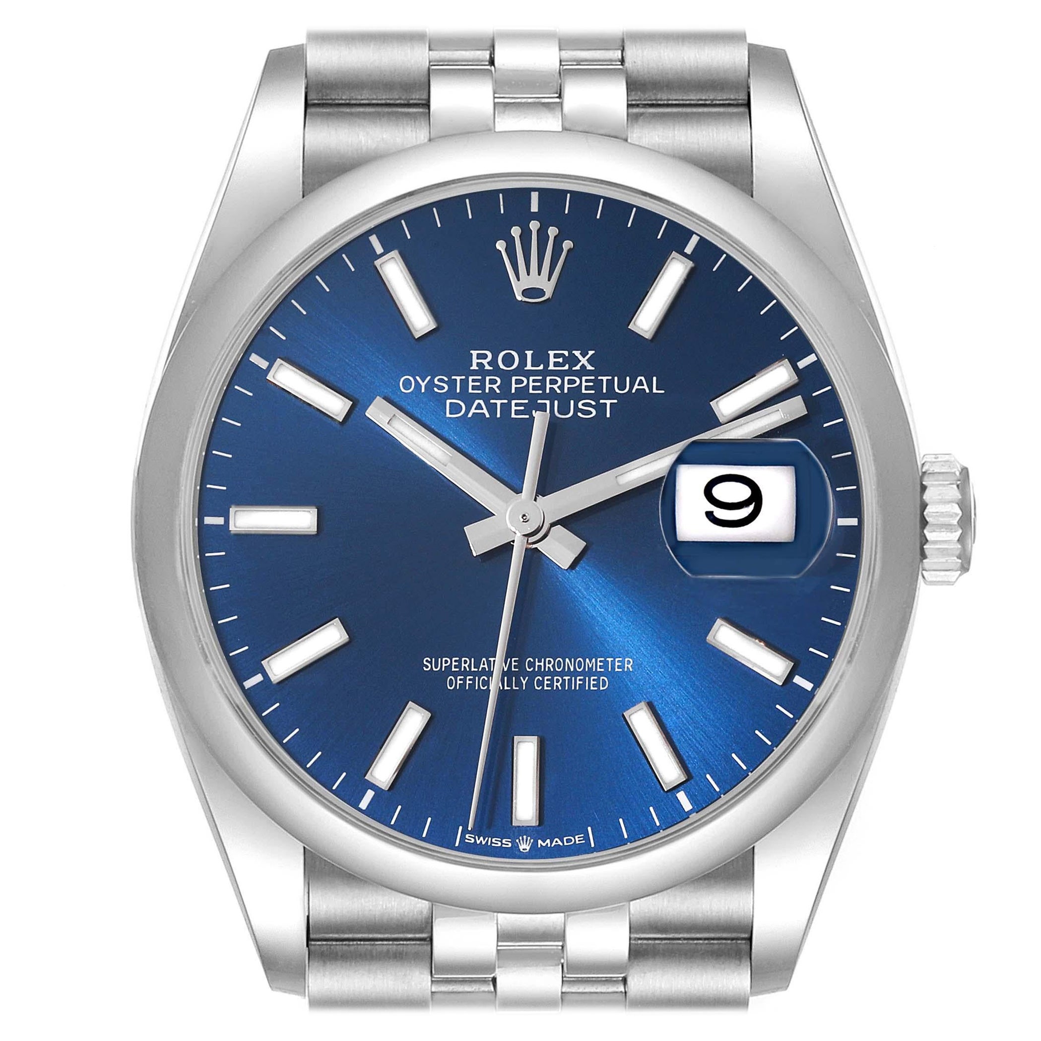 Rolex Datejust 36 Blue Dial Domed Bezel Steel Mens Watch 126200