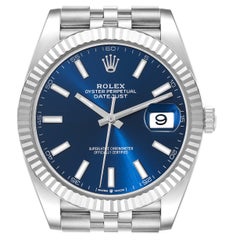 Rolex Datejust 41 Steel White Gold Blue Dial Mens Watch 126334 Box Card