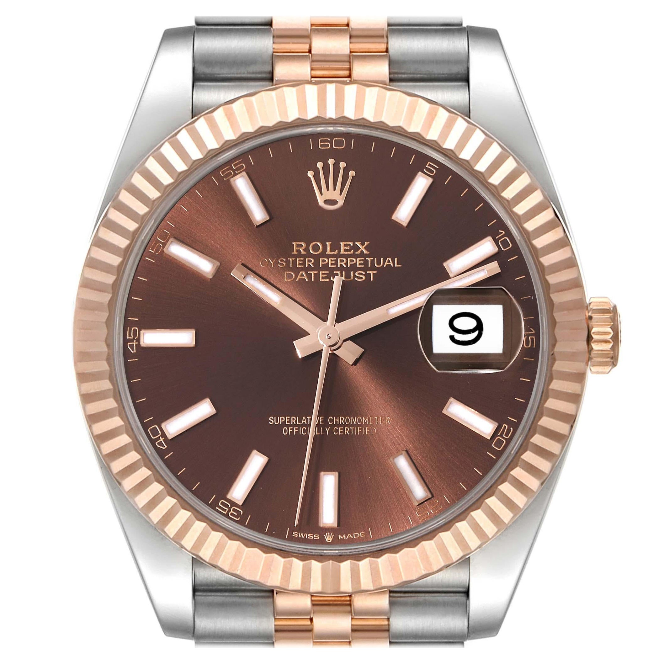 Rolex Montre Datejust 41 en acier, or rose et cadran chocolat pour hommes 126331