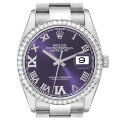 Rolex Montre Datejust en acier avec cadran en diamants violets et lunette pour hommes 126284