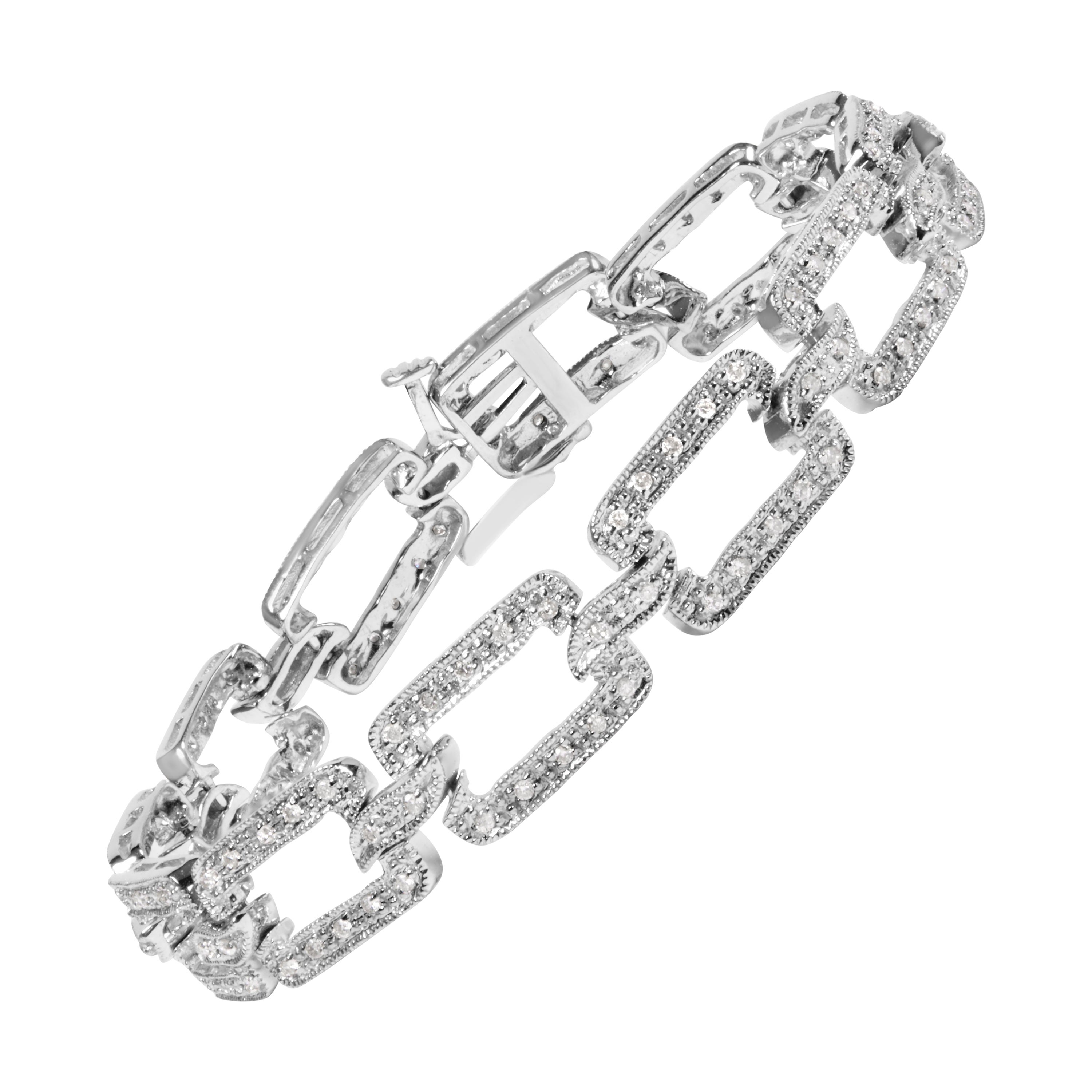 14K White Gold 3/4 Carat Diamond Open Paperclip Link Tennis Bracelet For Sale